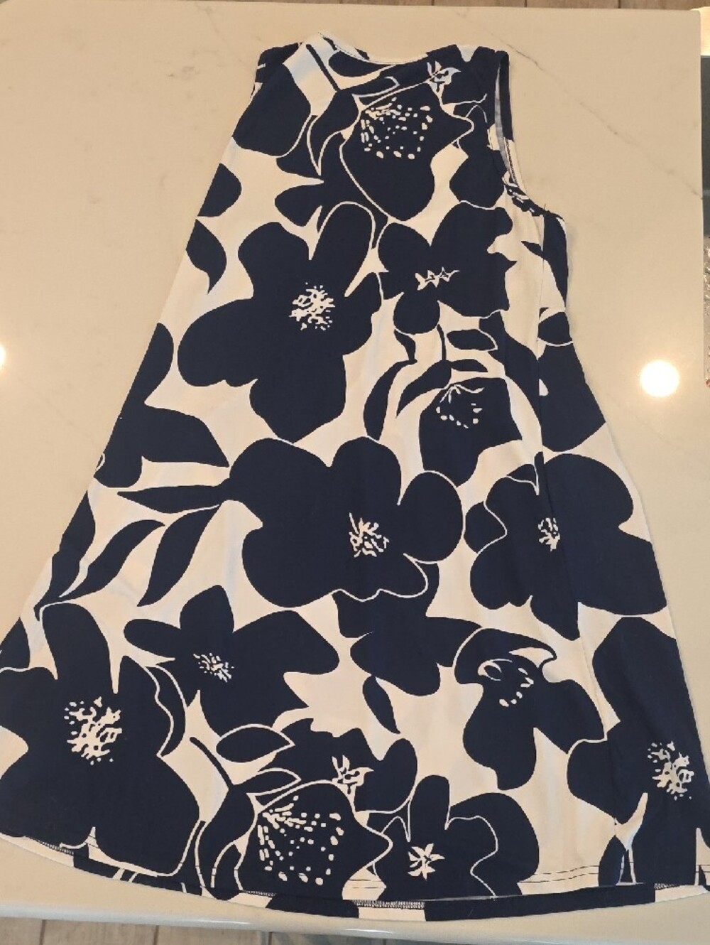 Navy and White Floral A-Line Tank Dress - Picture 2 of 7